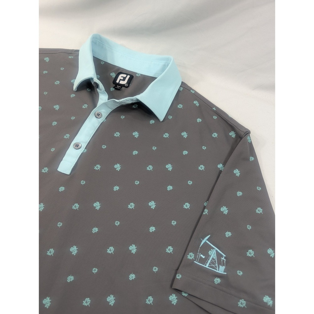 Footjoy Performance Polo Shirt XXL Gray Blue Floral AOP Stretch Golf Oil And Gas